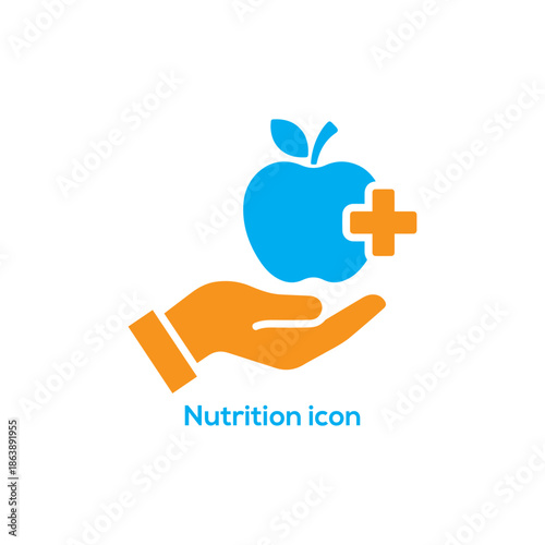 Healthy Nutrition Icon with Apple and Medical Cross in Hand, Promoting Diet, Wellness, Healthcare, Organic Food Concept Vector Illustration

