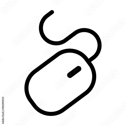 A simple sketch of a wired computer mouse peripheral device. A minimalist computer mouse icon in outline style for design. Vector illustration