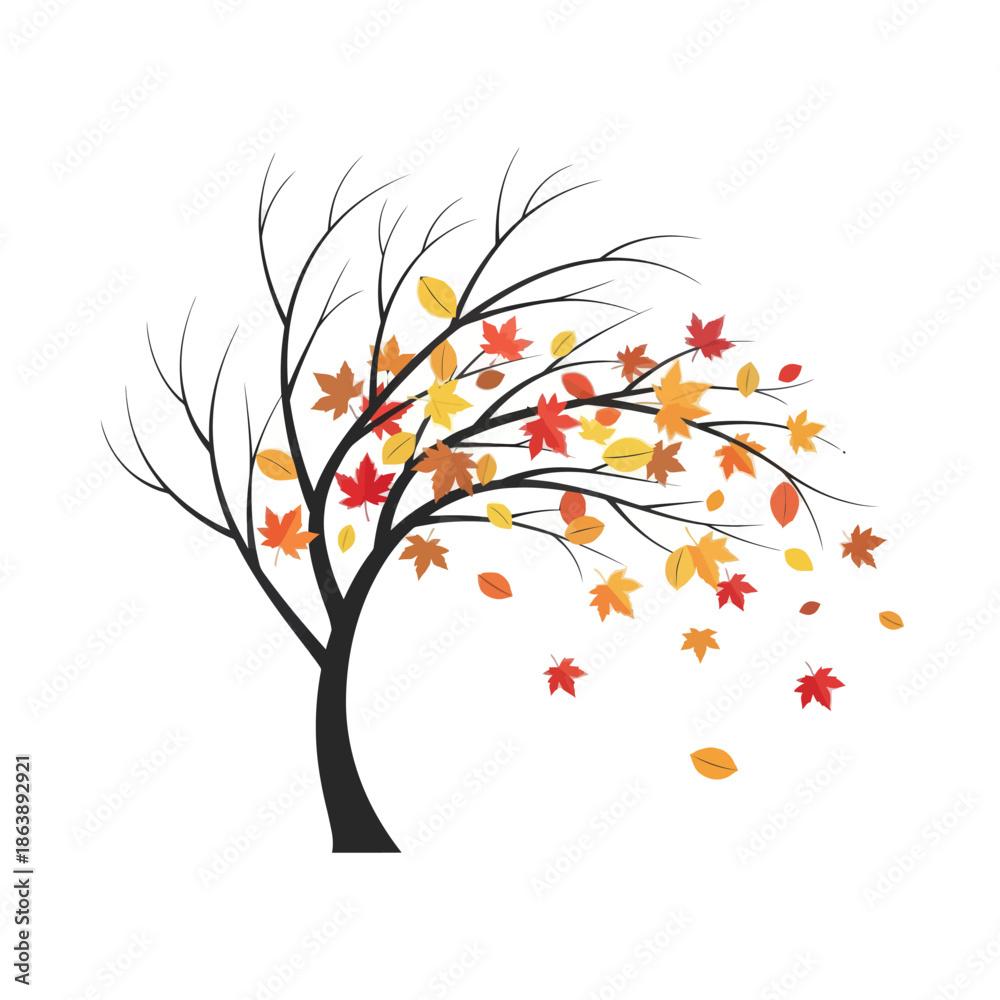 Naklejka premium Autumn Tree Falling Leaves Wind