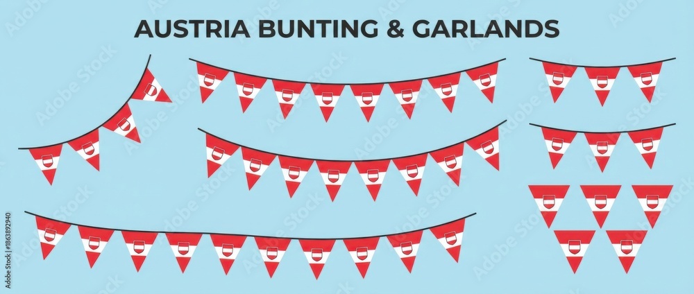 Fototapeta premium austria triangular flag bunting garland graphic design set featuring playful pennant banners in national flag colors