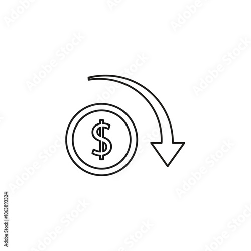 Financial Decline Concept with Dollar Coin and Downward Arrow Illustration for Economic Trend Analysis