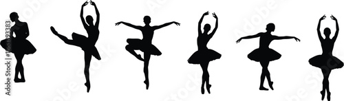 Ballet dancer silhouette vector, classical dance pose illustration, elegant tutu performance art, graceful movement design, cad drawing flat vector illustration