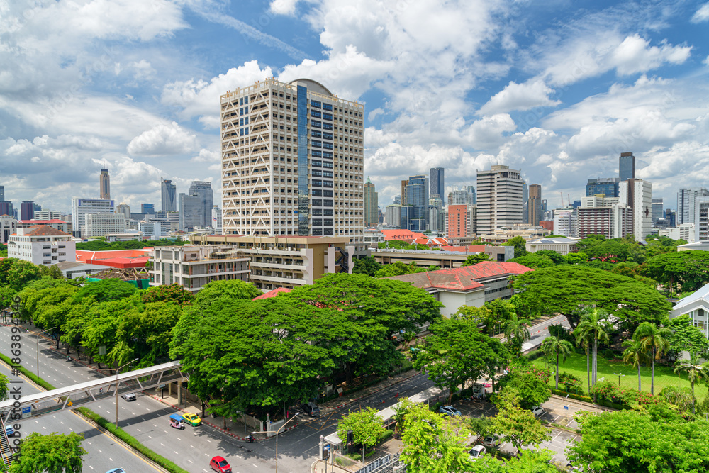 Fototapeta premium City roads and skyscrapers in downtown of Bangkok, Thailand