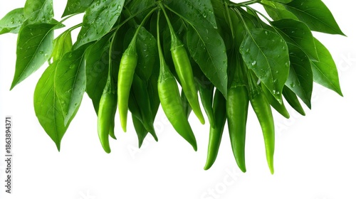 Harvesting fresh green chili peppers from a vibrant plant in a sunny field