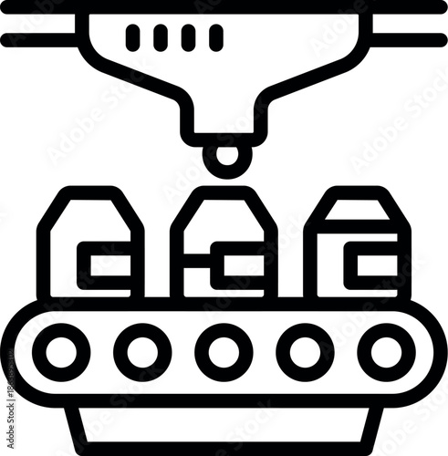 Automated production line processing packages in a manufacturing plant, symbolizing industrial efficiency and technological advancement