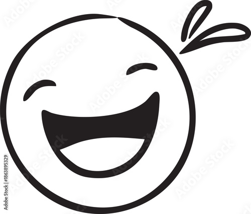 Hand drawn laughing emoji face simple doodle illustration for expressing joy and humor isolated on white background