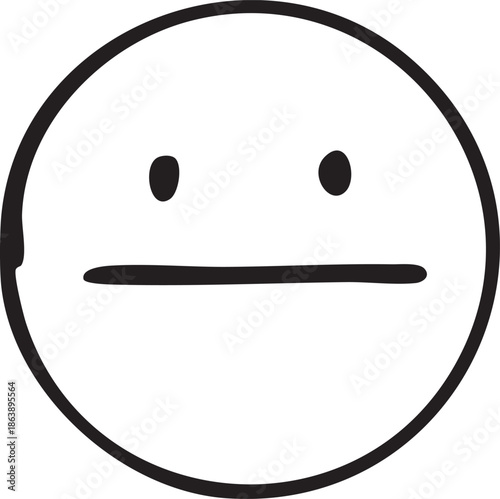 Hand-drawn neutral face icon simple emoticon symbol for expressing indifference or boredom isolated on white background