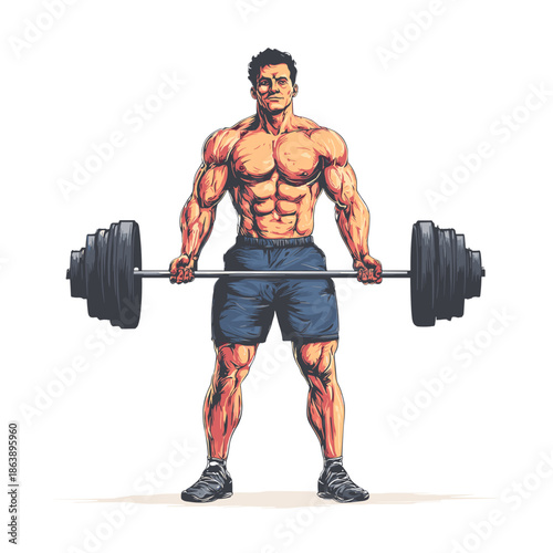muscular man lifting weights vector flat style illustration bodybilding strongman powerlifting 