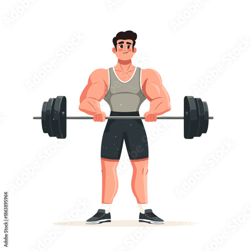 muscular man lifting weights vector flat style illustration bodybilding strongman powerlifting 