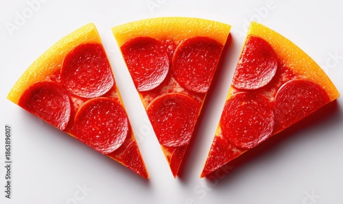 Slices of pepperoni pizza isolated on white background for food photography studio setting