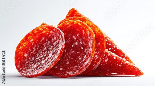Delicious pepperoni pizza slices on white background food photography studio shot close-up