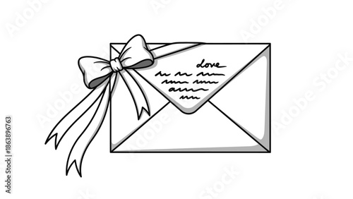 Hand-drawn illustration of a sealed love letter with a decorative bow, perfect for romantic gestures.