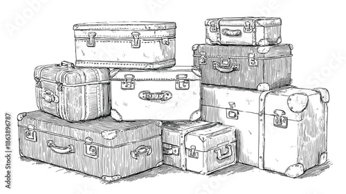 hand drawn vector illustration of travel bags suitcases