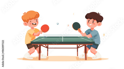 two boys playing ping pong table tennis vector illustration isolated on white background 