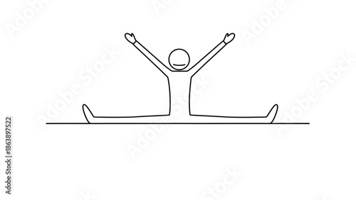 Relaxed Stick Figure Man Stretching Legs and Arms While Sitting on an Isolated White Background
