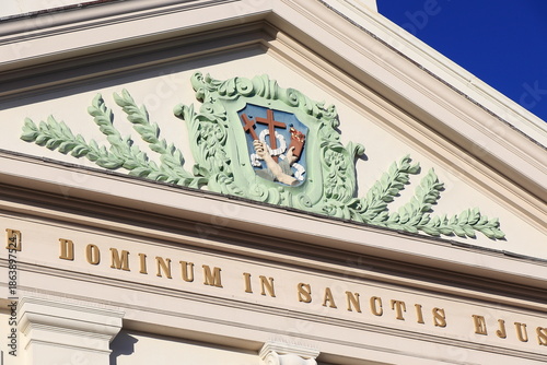 Groenmarktkerk Church Decorated Pediment Close up in Haarlem, Netherlands