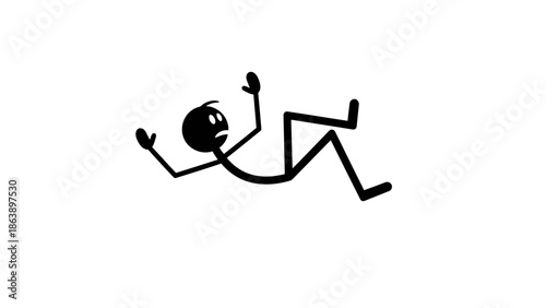 Surprised Stick Figure Man Falling Backwards Accidentally on an Isolated White Background