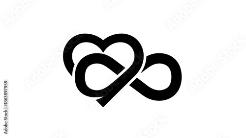 Heart and infinity symbol intertwined, representing eternal love, passion, and endless connection in a minimalist design.