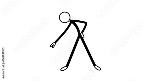 Stick Figure Stretching Down Touching Toes on Isolated White Background