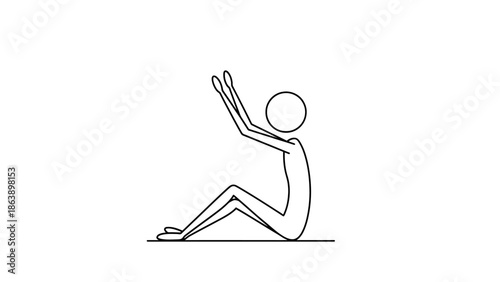 Stick Figure Person Sitting with Arms Raised in Despair, Isolated White Background