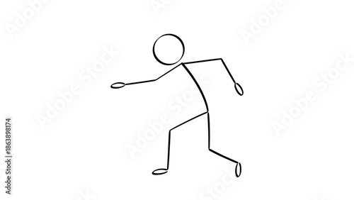 Stick Figure Person Reaching Out and Leaning Forward, Unbalanced Pose, Isolated White Background