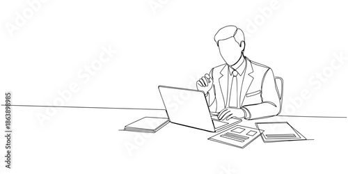 Continuous one line of a person preparing a business report, symbolizing professional readiness, drawn vector illustration.