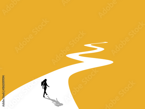 businesswoman traveled a long distance on a complex road.