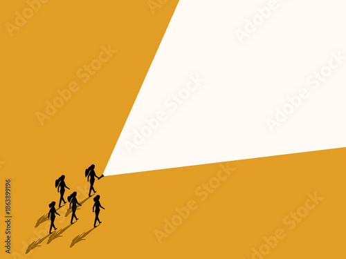 businesswoman with a flashlight to guide her team