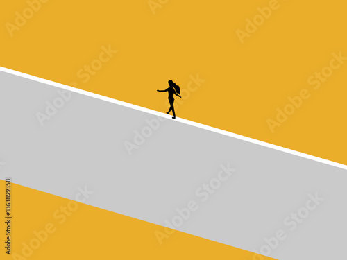 businesswoman balances on a wall
