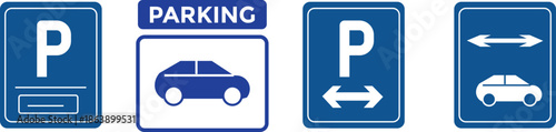 No Parking area icon set. Prohibited Car parking symbol. no parking signs on Transparent background. Set of diverse international parking and no parking road signs.
