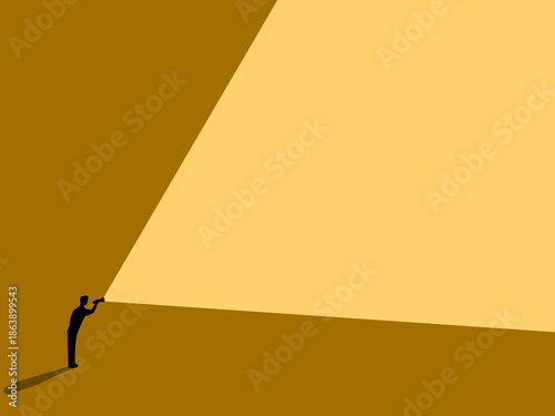 businessman shone a flashlight searching, with space left blank for a message