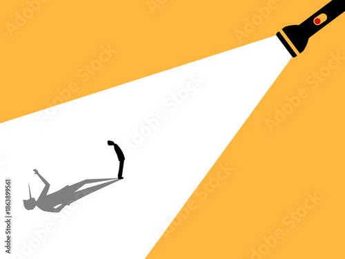 flashlight illuminates the deceit or trickery within a businessman