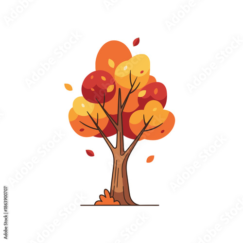 Autumn Tree Illustration - Vibrant Fall Foliage in Red, Orange, and Yellow