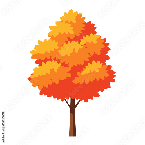 Vibrant Autumn Tree with Orange and Yellow Leaves, Isolated on White Background