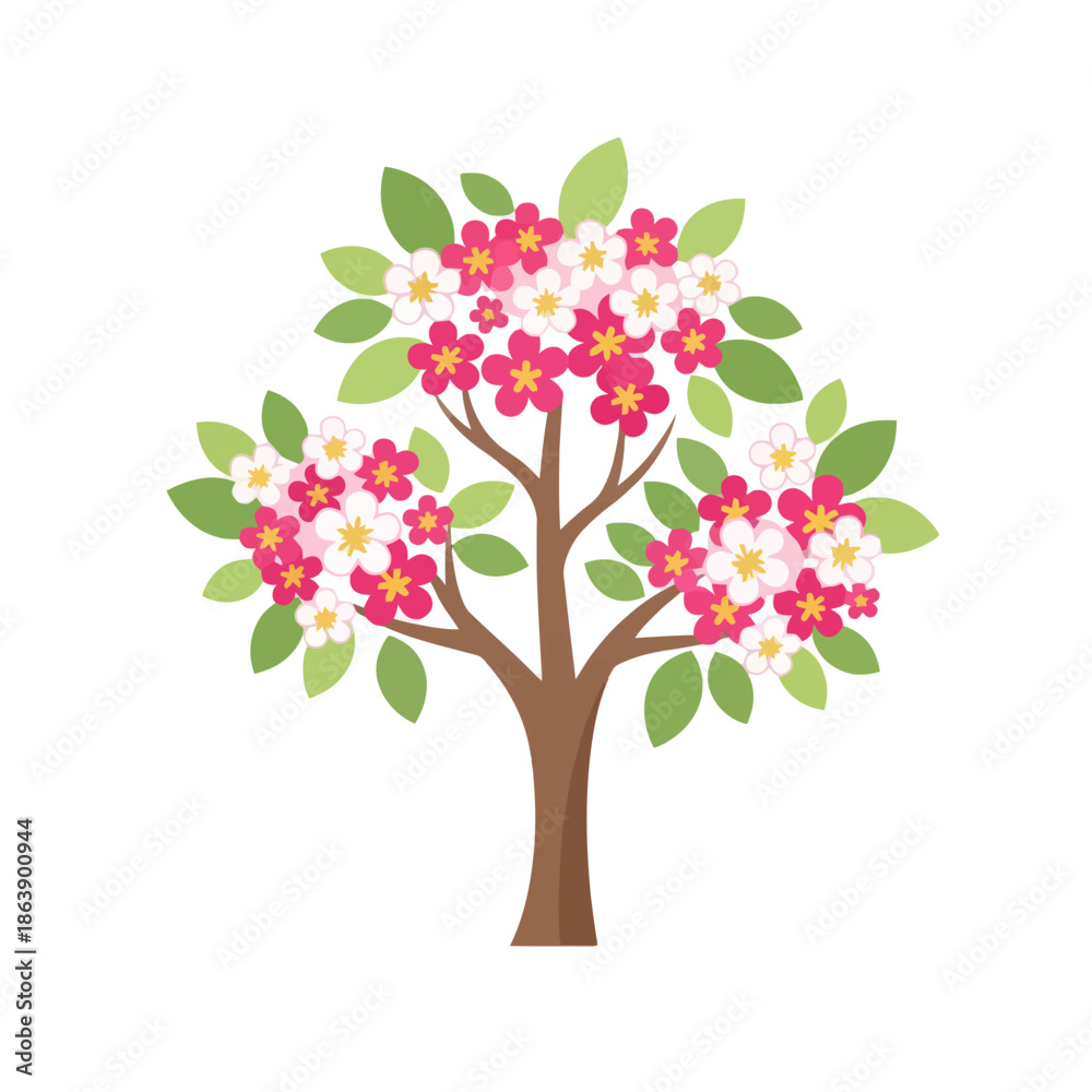 Obraz premium Blooming Cherry Blossom Tree with Pink and White Flowers, Spring Season