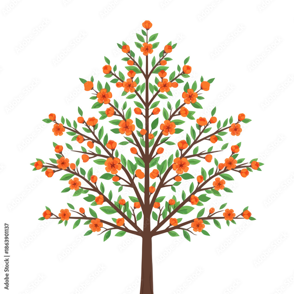 Obraz premium Stylized Orange Blossom Tree Illustration
