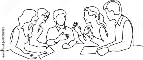 Group of young people discuss interesting task together and talking