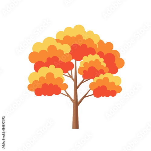 Vibrant Autumn Tree with Orange and Yellow Foliage on White Background - Flat Design