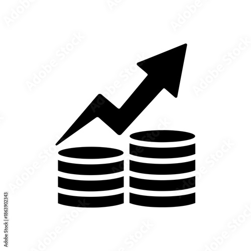 Financial Growth and Investment Success Concept with Upward Arrow and Coin Stacks