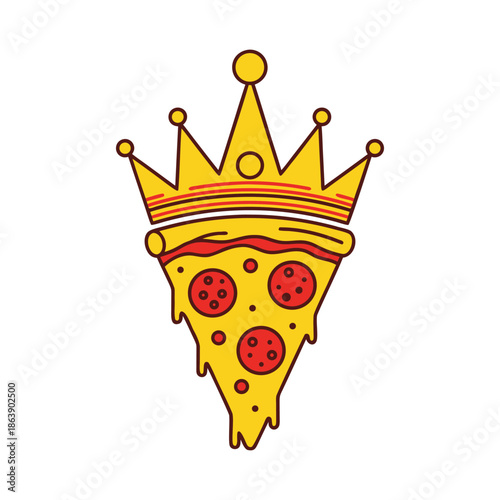 Delicious pepperoni pizza slice adorned with a majestic golden crown, symbolizing gourmet food, culinary royalty, and premium taste