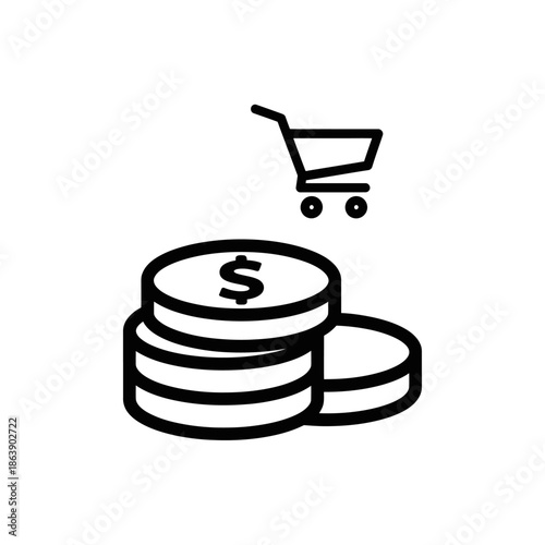 Financial Growth and Shopping Cart Concept with Coins and Dollar Symbol