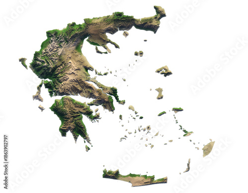 Lush mountainous greek islands and oceanic archipelago map terrain