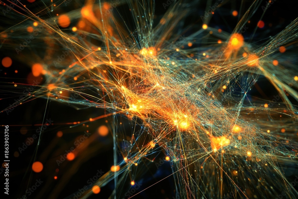 Obraz premium Golden digital network with dense connections