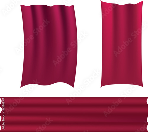 Elegant crimson fabric banners and horizontal textile for decorative design elements
