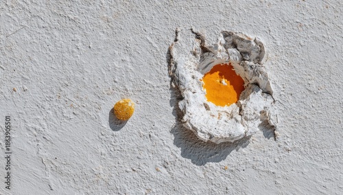 Cracked white surface with yellow stain