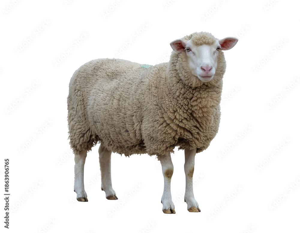 Fototapeta premium Sheep with thick woolly coat standing calmly