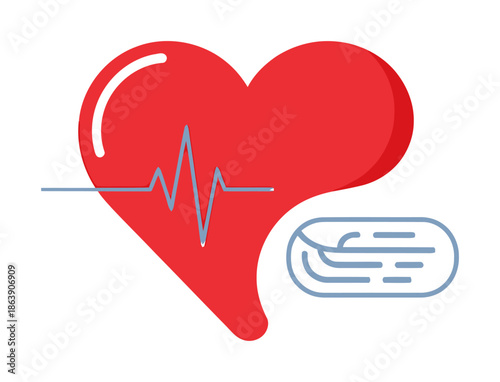 Minimalist Flat Vector Heart Health Cardiology Illustration - Simple Geometric Design on White