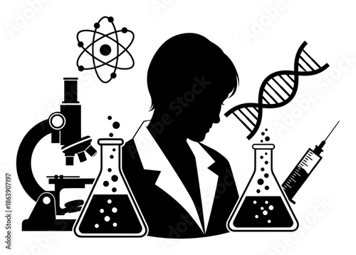 Medical Research Science Silhouette Vector Illustration