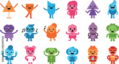 Cute colorful cartoon monster characters collection vector illustration featuring funny fantasy creatures with different emotions and poses for kids games, stickers, and playful design projects