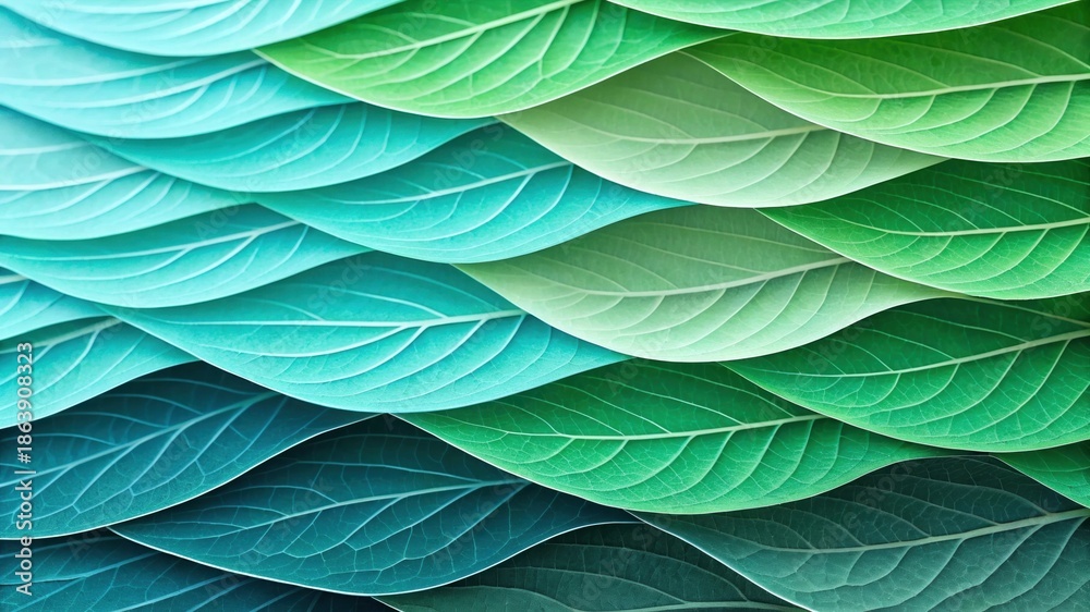 Obraz premium Vibrant gradient leaves in soothing blue and green hues
